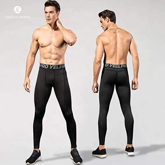 Custom Amazon Mannen Ademend Snel Droog Stretch Pro Fitness Running Training Workout Gym Panty Leggings Compressie Broek Mannen