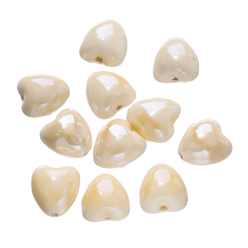 Perles Cœur en Céramique - Beige