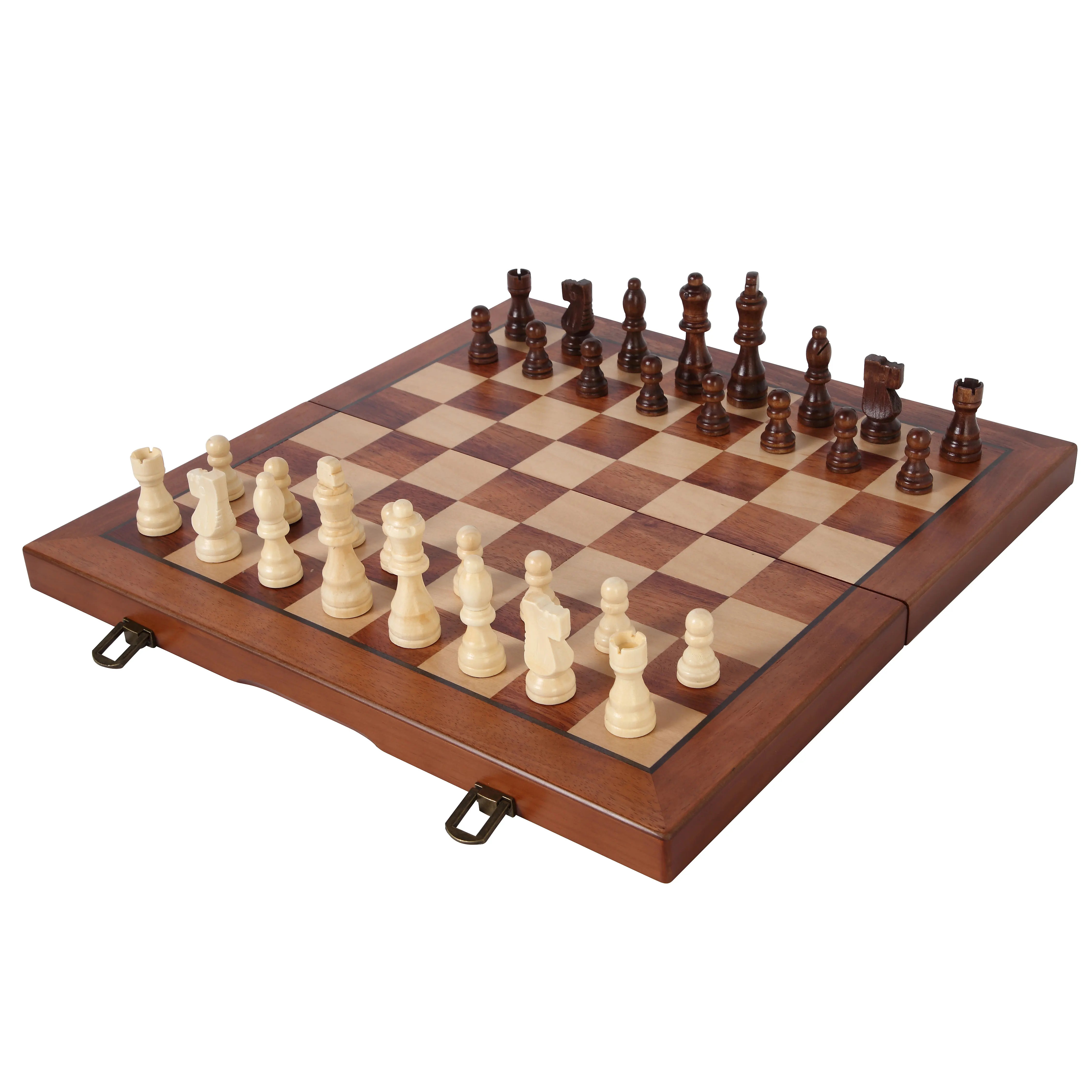 Juego de ajedrez magnético de madera, tablero plegable de lujo de 15 pulgadas