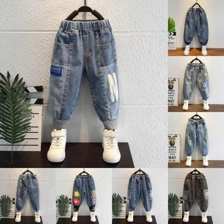 Kinder Jongens Klassieke Stretch Elastische Tailleband Denim Jeans Gescheurde Broek Losse Baggy Broek