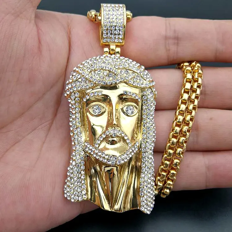 Gsys – bijoux Hip Hop en gros, grand collier avec pendentif en forme de visage de jésus glacé