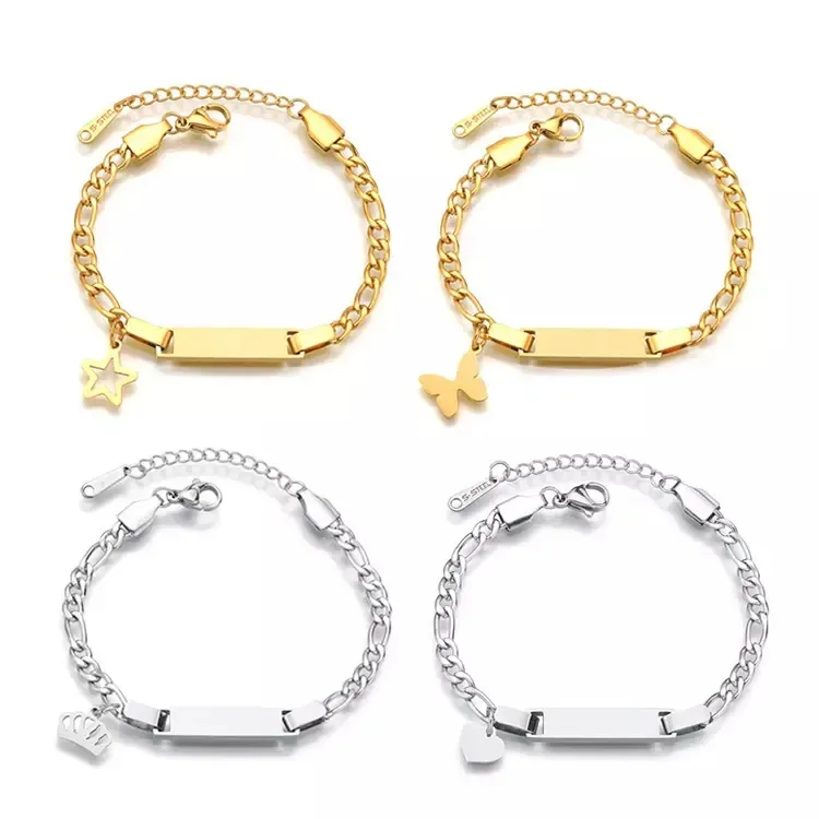 Pulseras curvadas de acero inoxidable chapadas en oro para niños y niñas, pulsera personalizada de alta calidad con nombre