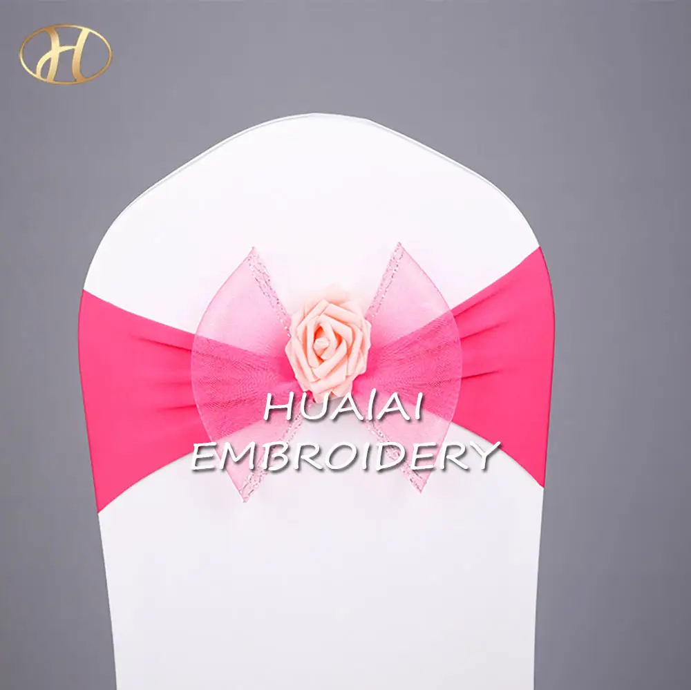 Wholesale Custom Spandex Coral Rose Chair Sashes For Wedding Banquet
