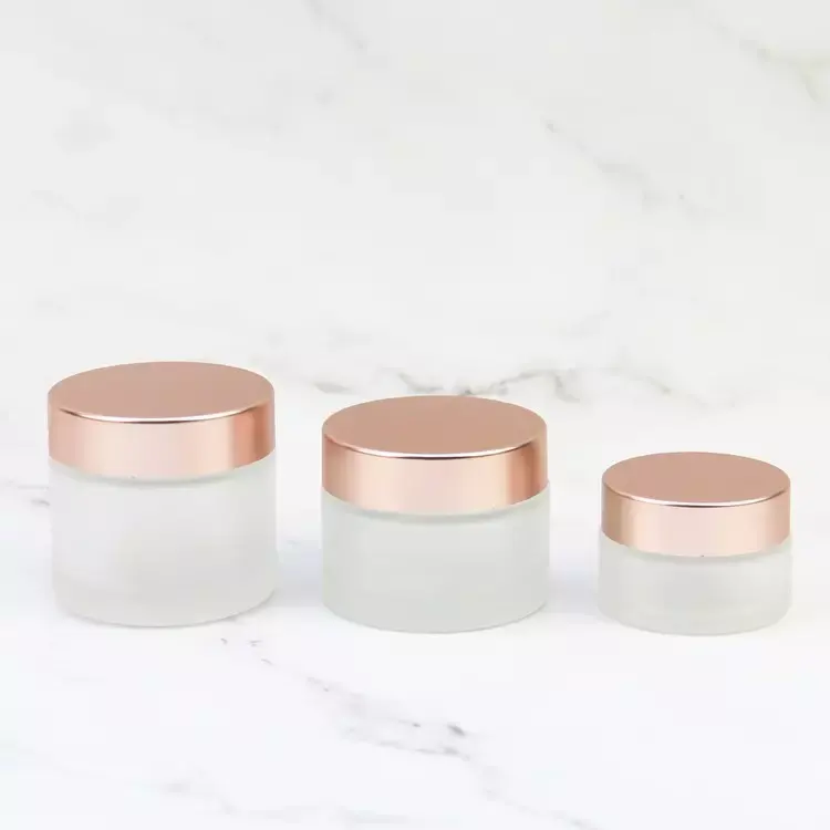 Hot Sale Hautpflege rosa transparente Milchglas gläser kosmetische Gesichts creme Behälter mit Roségold Deckel 5g 10g 15g 30g 50g 100g