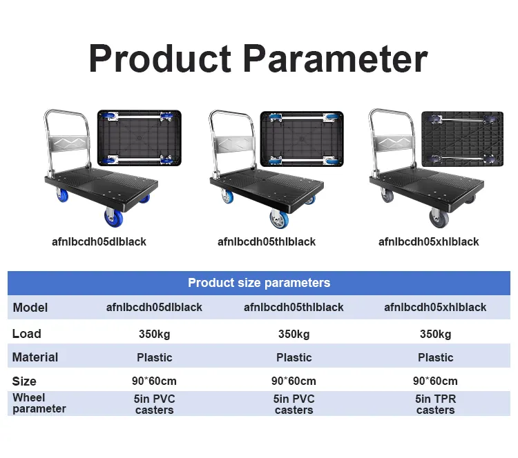 Nouveau Type de chariot capacité 300kg camions à main en plastique en Nylon industriel plate-forme pliable robuste chariot à main chariot camion