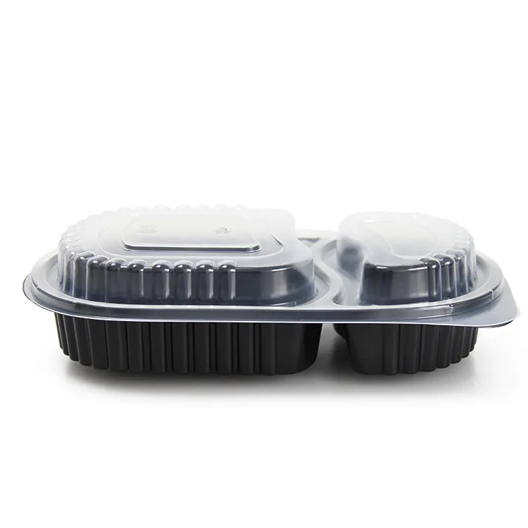 Caja Rectangular de plástico para llevar comida rápida, contenedor desechable de 1, 2, 3, 4, 5, 6 compartimentos, color negro