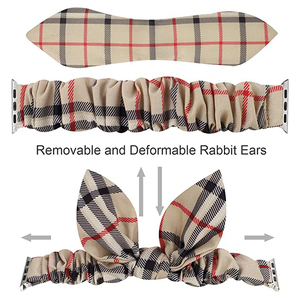 Popular Women Smart Watch Strap Fabric Wristband <strong>With</strong> Bunny Ears <strong>BOW</strong> KNOT <strong>Elastic</strong> Scrunchy Watch Band for Apple Watch 42mm 45mm - Product Image 4