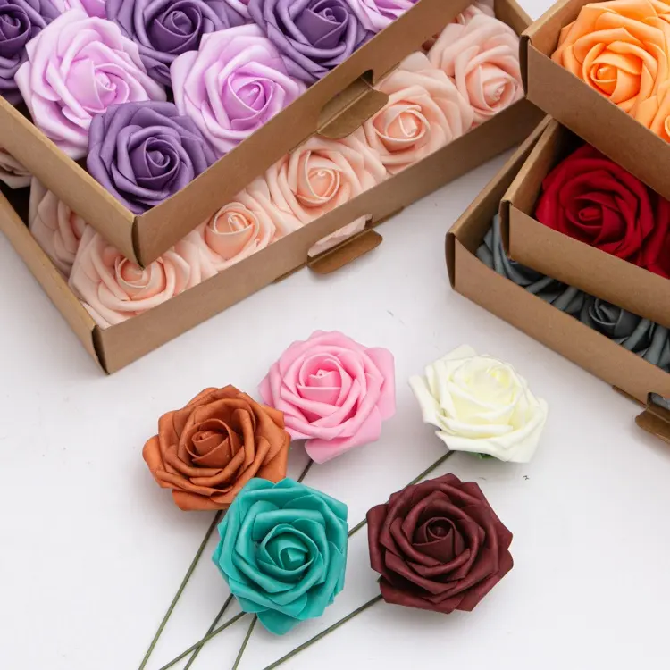 Best Selling 8CM Artificial PE Foam Roses Flower Gift Box Pack of 25 Rose Head artificial flowers Wedding Valentine's Day decorPopular