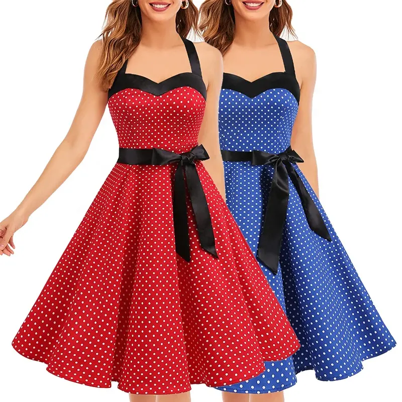 Vestido coquetel feminino, saia gola halter rockabilly retro roupas de festa 1950s vintage