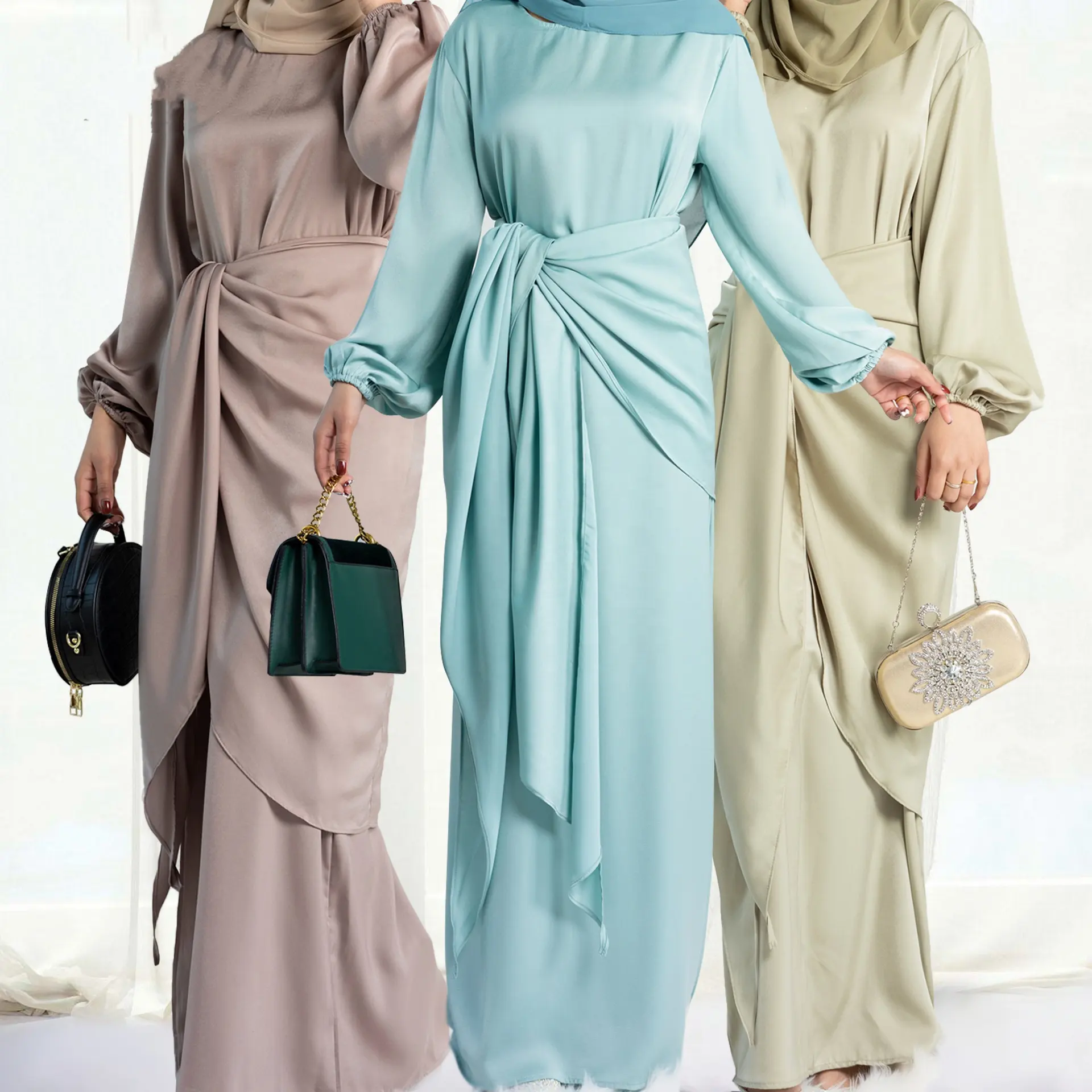 Zifeng OEM Vetements Islam iques Femmes Eid Modest Damen Gürtel Muslim Kleid