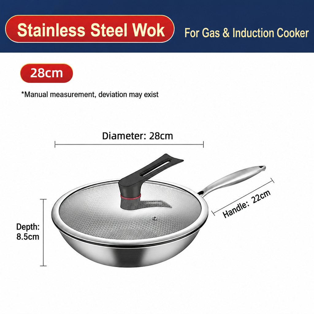 3-Layer Stainless Steel Wok 28cm