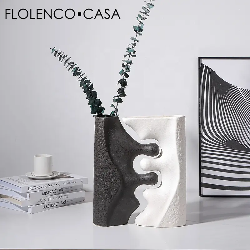 Set vas keramik salib hitam putih, hiasan rumah untuk dekorasi rumah vas bunga dekorasi abstrak desain kreatif