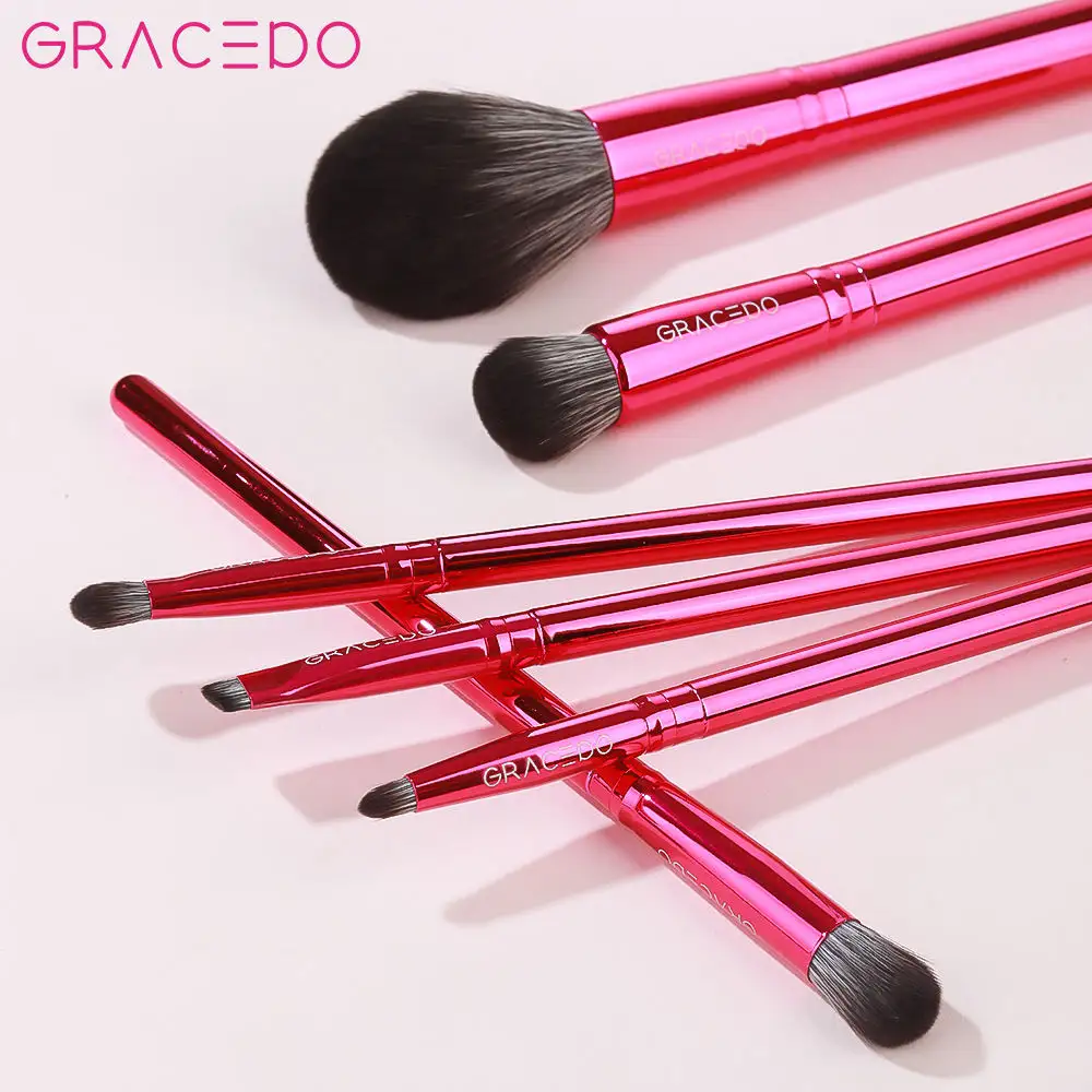 RTS GR005 Conjunto de pincéis de maquiagem profissional Gracedo com cabo de plástico vermelho rosa 8 peças