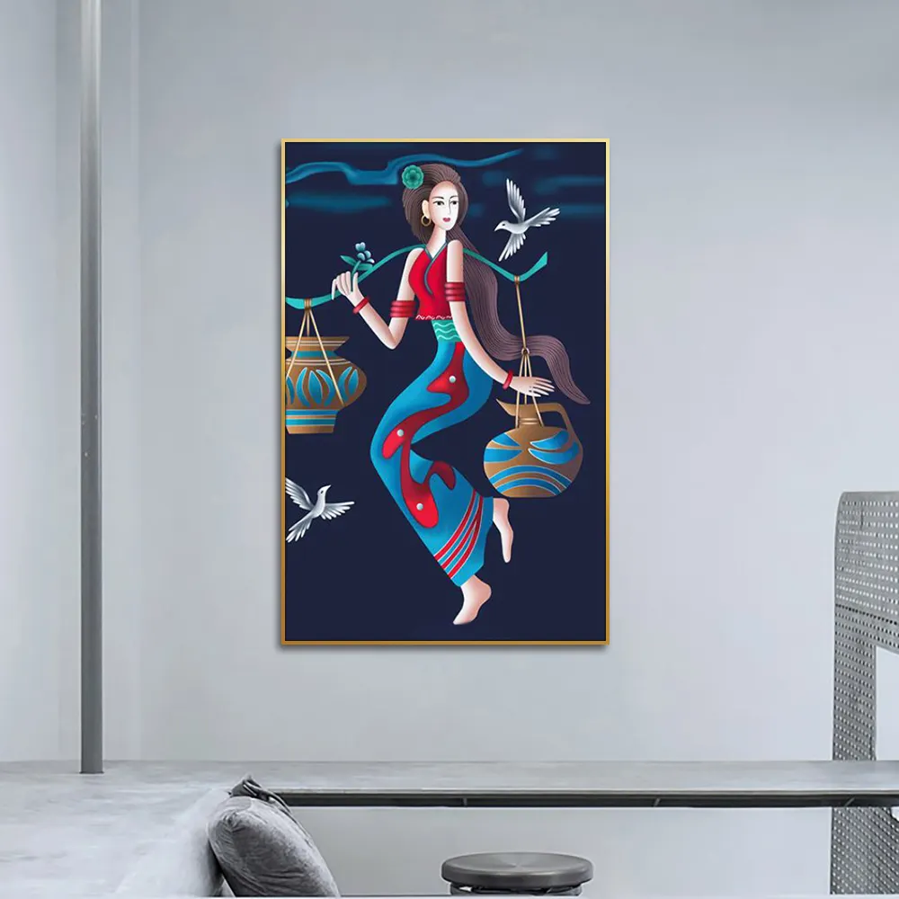 Guanjun Home Decor Wall Art Frame Painting Working Girl Portrait Paintings For Living Room