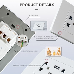 6针通用墙壁插座，带USB a型C 5V 2.1A端口220V USB插座白色黑色插座 - Product Image 5
