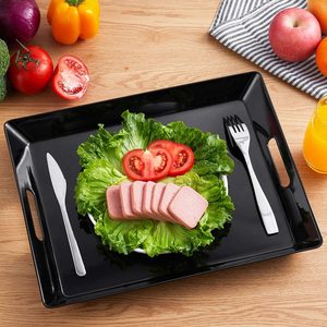 大型矩形三聚氰胺装饰托盘黑色Bandeja带手柄厨房餐厅塑料家用托盘 - Product Image 2