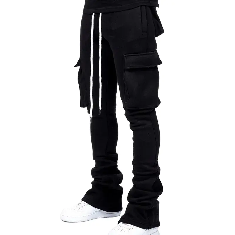 Alta calidad personalizado para hombre streetwear apilados pantalones de chándal blanco negro pantalones apilados hombres lisos
