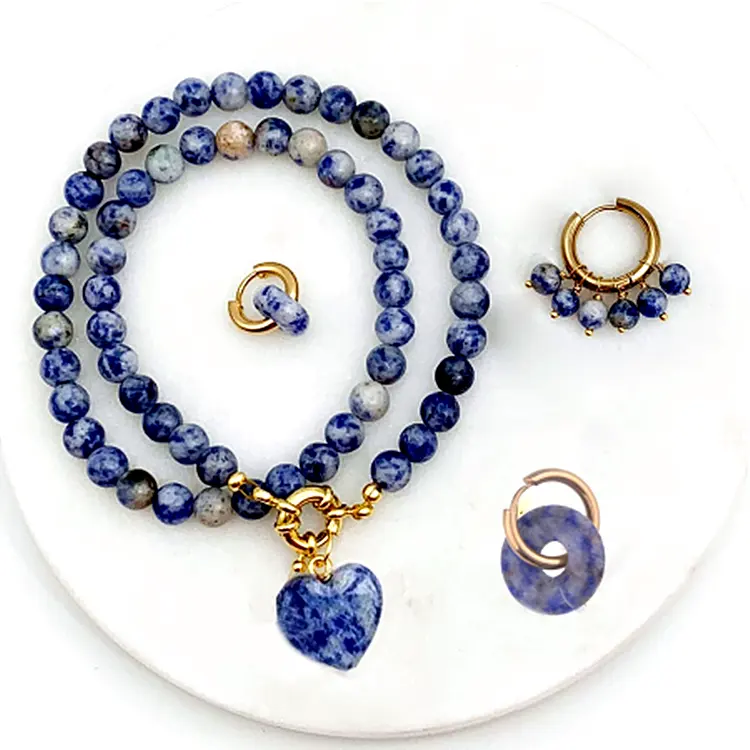 Bijoux de fête à la mode semi-précieux lapis lazuli pierre naturelle perle amour coeur pendentif charme femmes tour de cou collier bijoux 2023