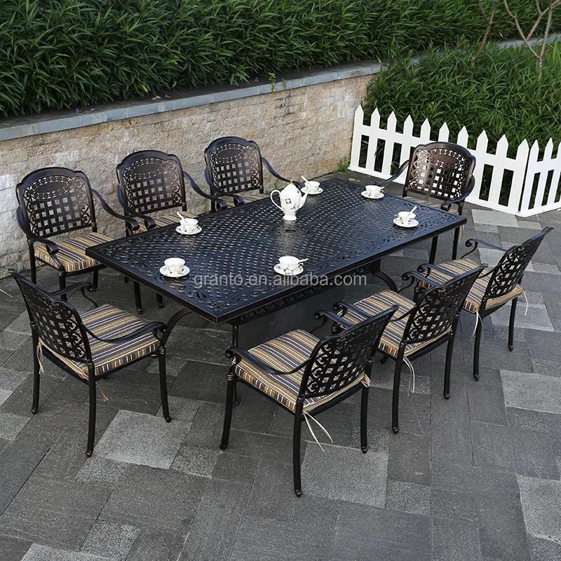 All weather esterna giardino grande tavolo da pranzo in alluminio pressofuso set con 8 sedie