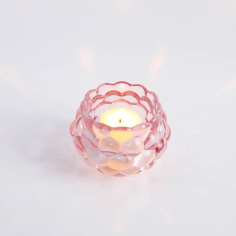 EAGLEGIFTS Wholesale Home Beautiful Design Handmade Crystal Glass Clear Pink Lotus Candle Holders for Wedding Decor