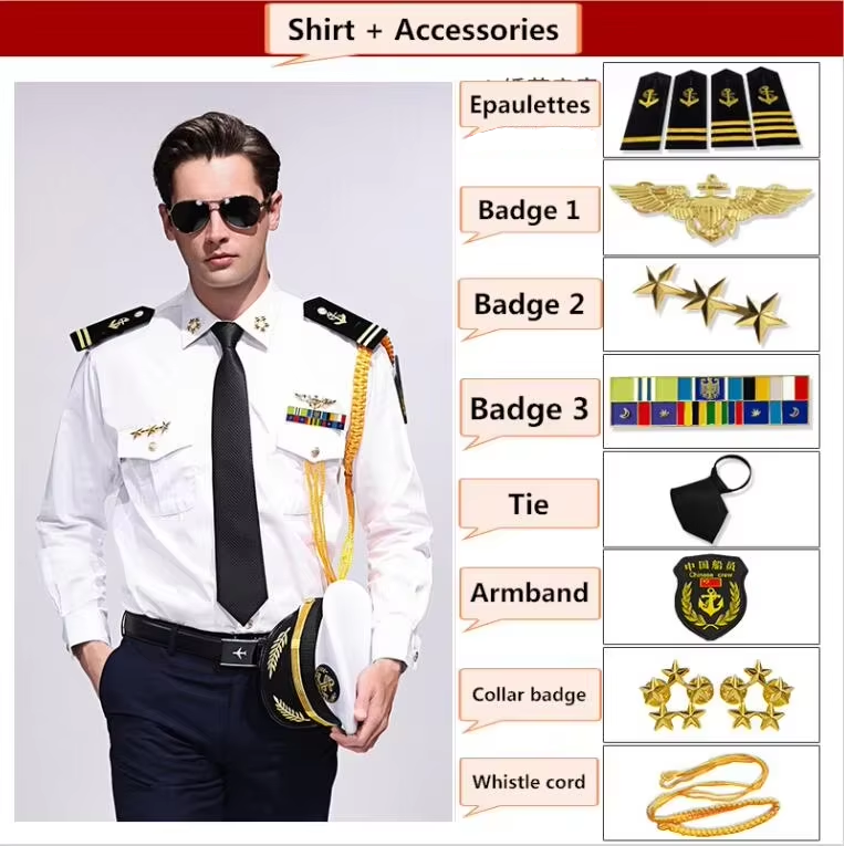 White long sleeve shirt+Black pants sets+Epaulets 1