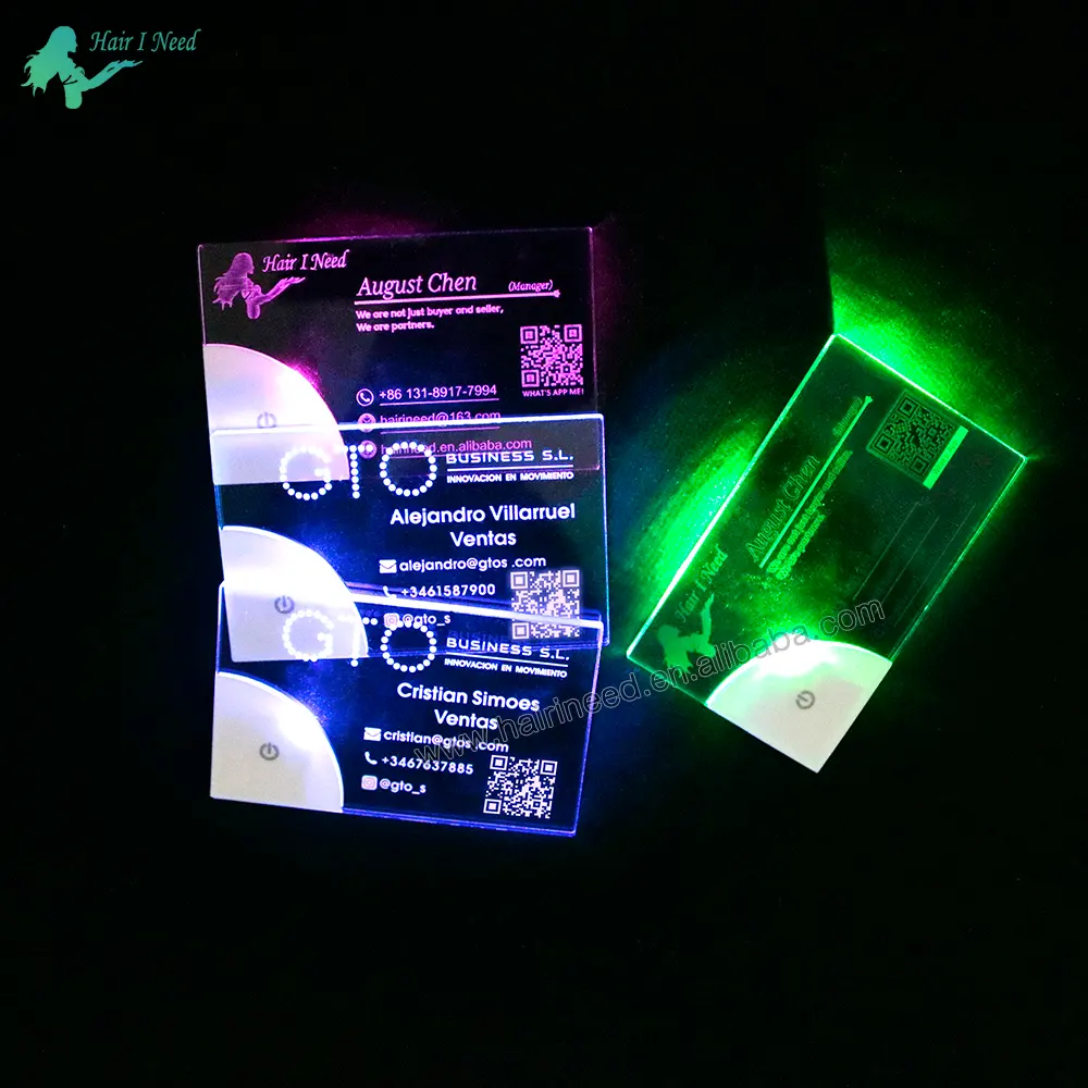 Invito a nozze in acrilico di lusso di Design personalizzato LED biglietti da visita in acrilico stampa incisione Laser biglietto da visita illuminato unico