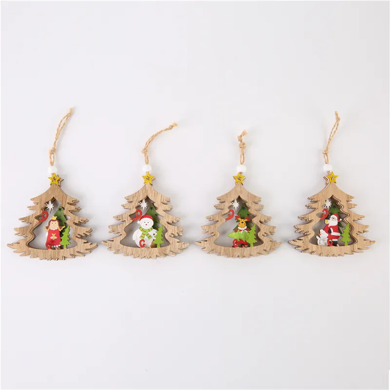 Colgantes colgantes de madera de Navidad 3D Regalos Árbol de Navidad Adorno colgante Colgante de madera