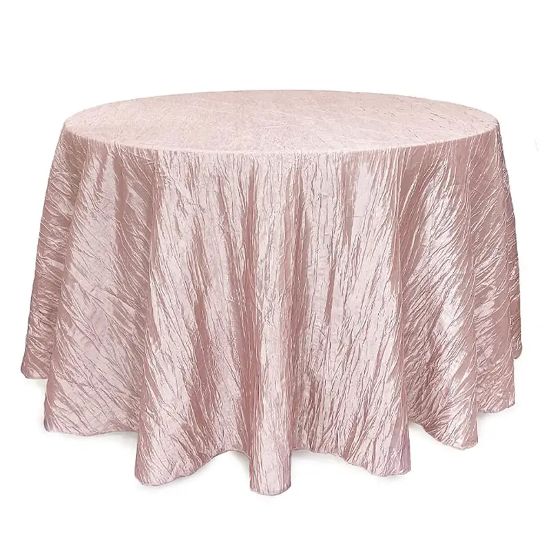 Hot sales Round Crinkle Taffeta Tablecloth Crushed Shiny Dining Table Cloth for Wedding Party Birthday