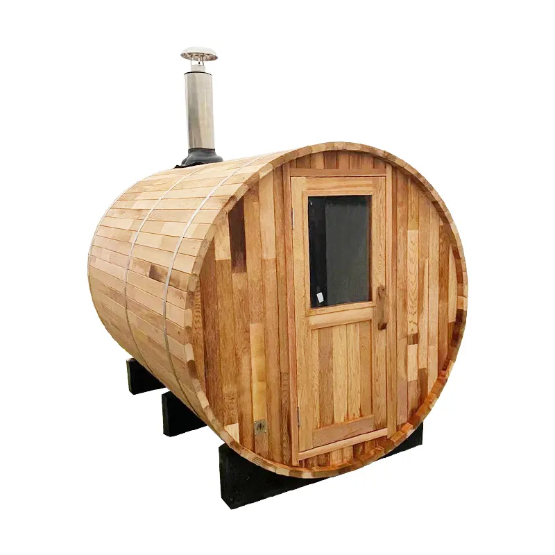 Outdoor 6 Person Custom Hemlock/Red Cedar Barrel Sauna Room with Wood Burning Stove