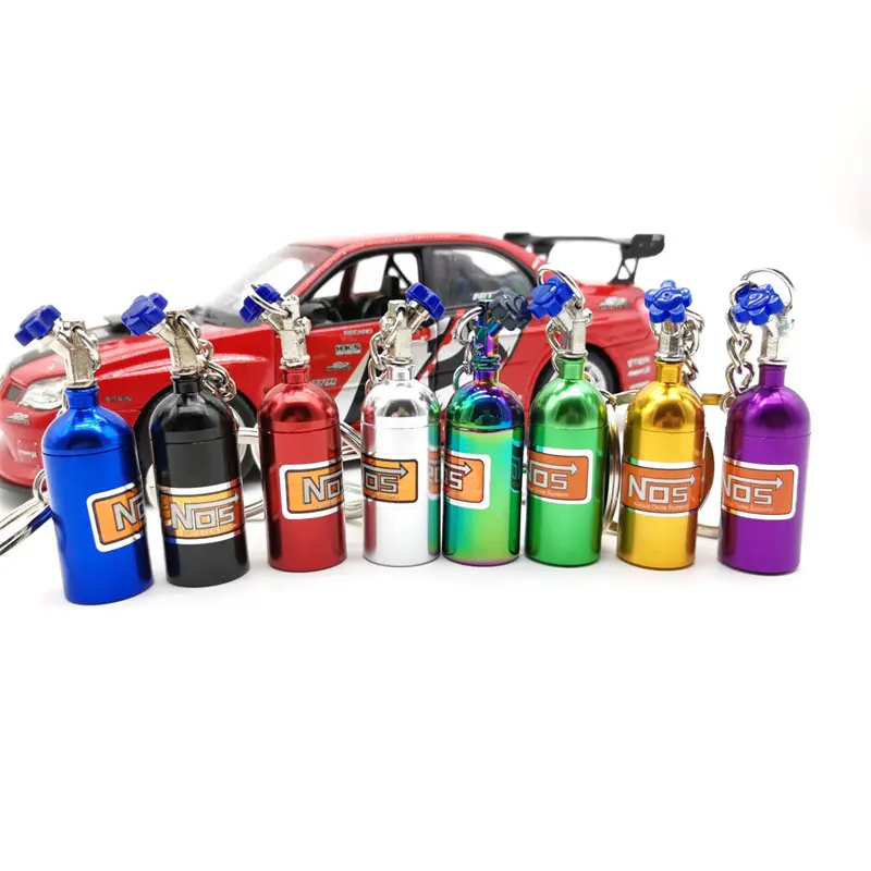 Porte-clés en métal, modèle réduit de pièces automatiques, Mini bouteille NOS, porte-clés en oxyde de nid'azote