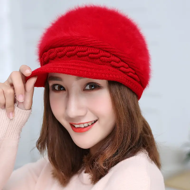 Otoño Invierno estilo coreano señoras de piel de conejo sombrero de la boina de moda de las mujeres de sombrero de punto sombrero de invierno