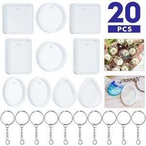 Anahtarlık ile 20 adet DIY kalıp Oval/yuvarlak/kare/damla şekli kristal epoksi reçine kalıp kolye döküm silikon manuel her zamanki yapmak - Product Image 6