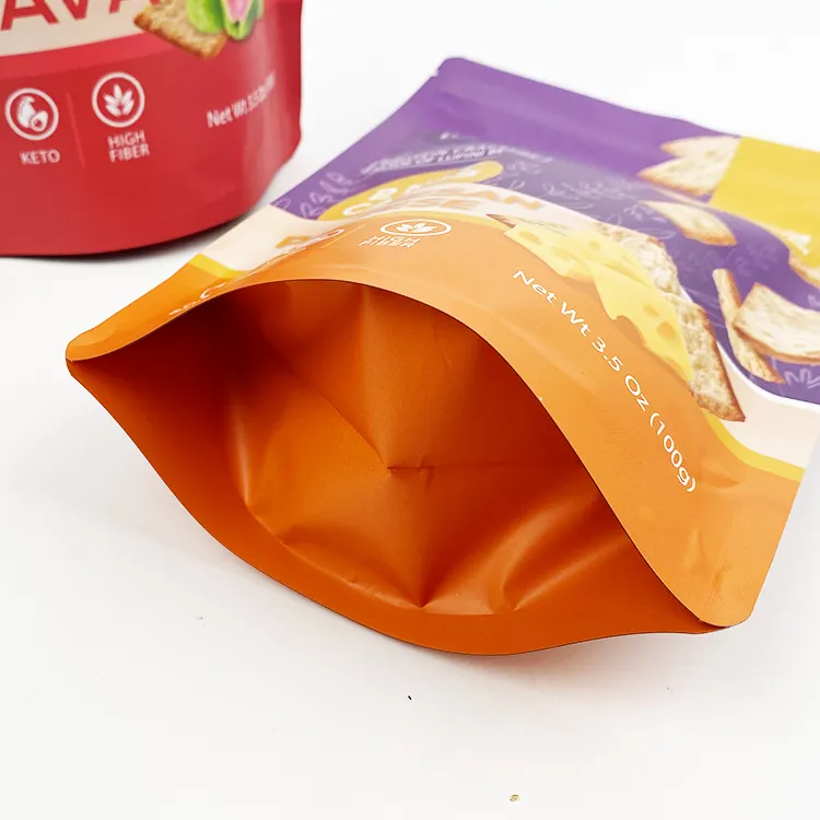 Paquete Stand Up Pouch/Embalaje de papel de aluminio 3,5 oz Doypack 100g PROTEIN CRACKERS Mylar Bolsas de paquete de alimentos