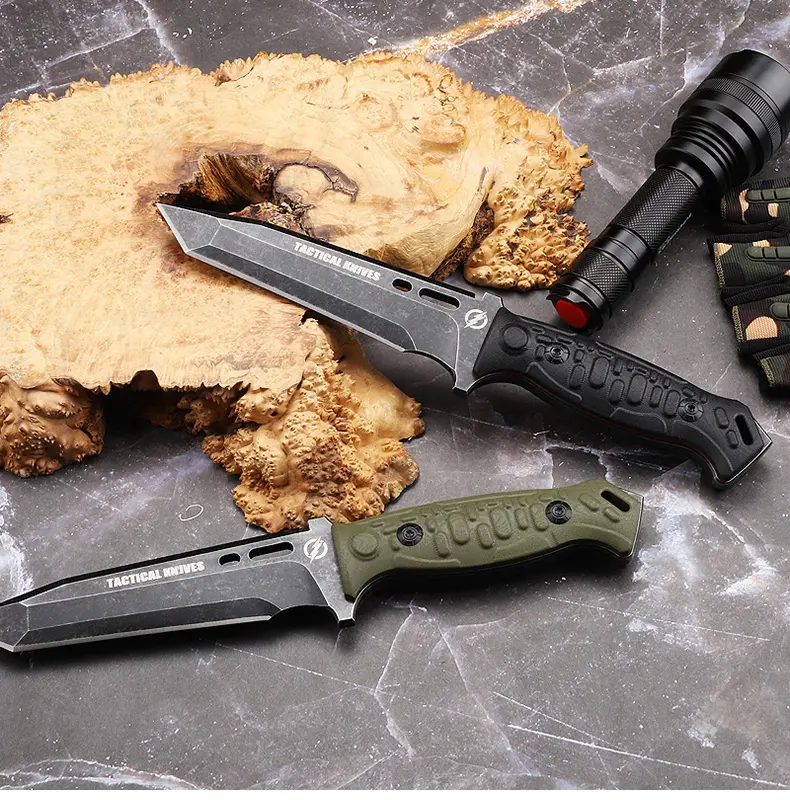 WBLFH01 Think and Long Tough Full Tang D2 Survival Bushcraft Abs G10 Handle Tactical Fixed Blade Hunting Knife with Kydex Sheath