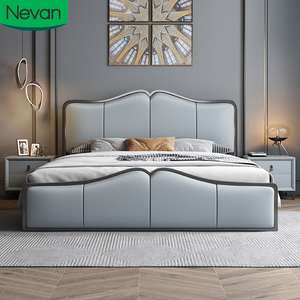 Simple Design Leather <strong>Bed</strong> with Storage <strong>Boxes</strong> for Girls Wholesale <strong>Price</strong> Custom Light Grey Luxury Up-holstered <strong>Beds</strong> for Bedroom - Product Image 1