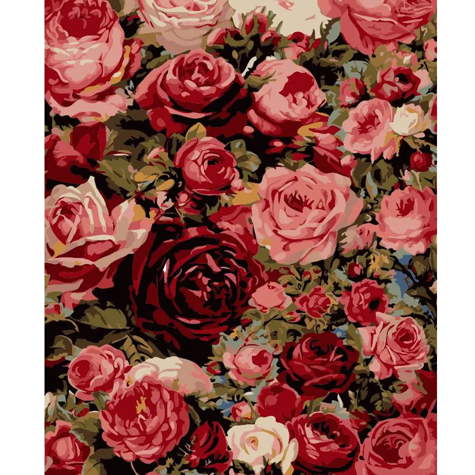 성인을위한 숫자로 그림 키트 DIY 선물 장미 꽃 숫자로 아크릴 페인트 홈 데코를위한 그림 40x5 0cm/16x20inch