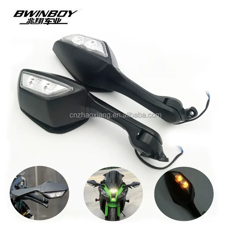 Nuevo espejo retrovisor lateral Universal Negro Popular para motocicletas con señales de luz de giro LED para NINJA KAWASAKI ZX 10R ZX10R
