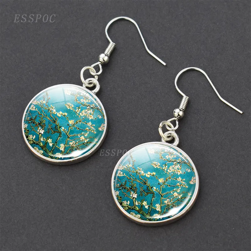 Mode Vrouwen Van Gogh Olieverf Art Sieraden Starry Night Zonnebloemen Iris Glas Cabochon Haak Oorbel Voor Kerstcadeaus