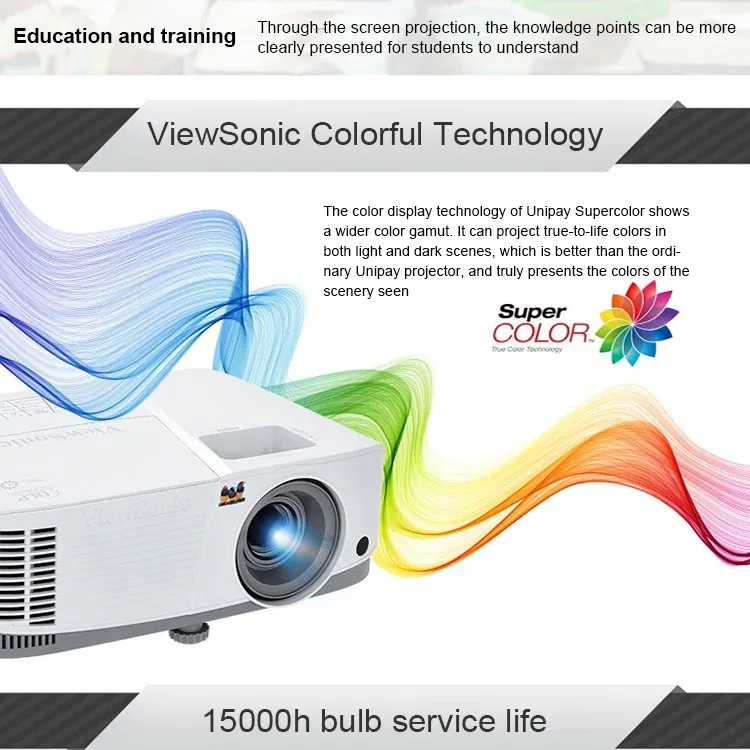 Projetor de visão sônica pa503w, projetor 3800 lumen wxga portátil para educação e negócios