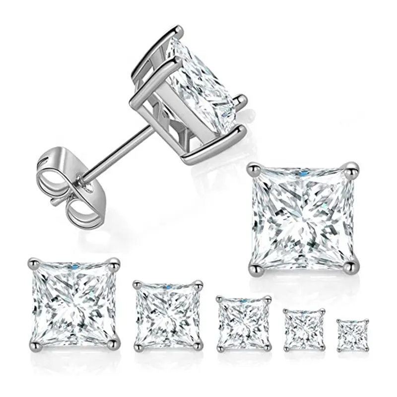 Orecchini 2024 coreani alla moda con zircone cubico CZ orecchini 925 argento Sterling diamanti quadrati ipoallergenici per donna uomo gioielli