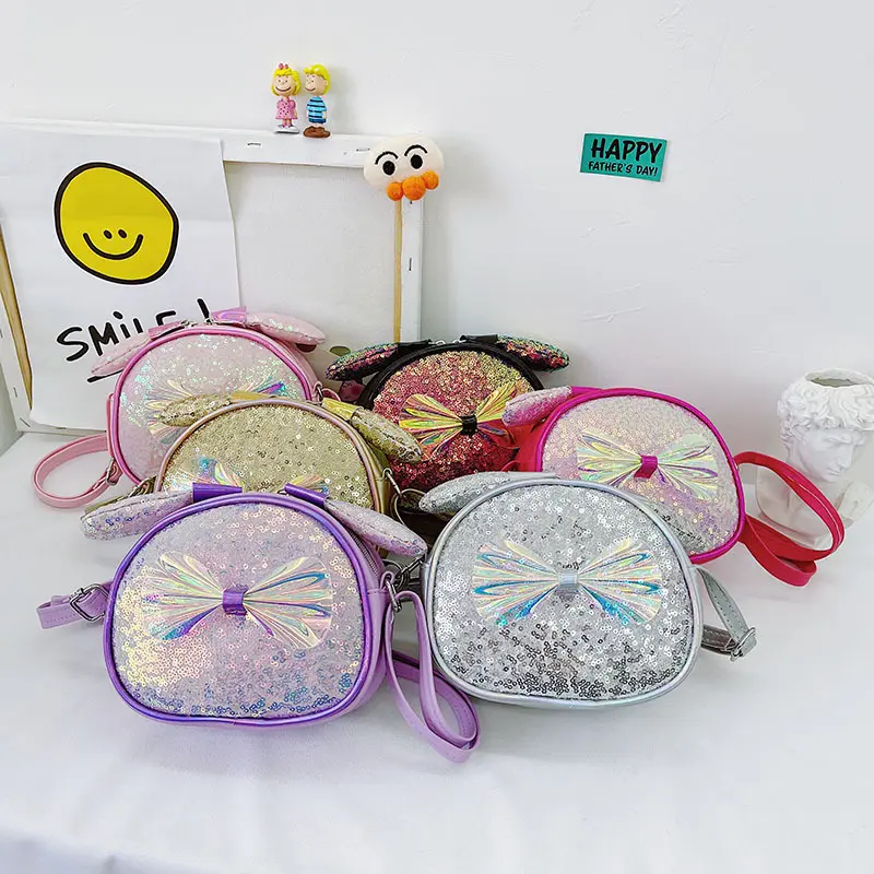 Новые кошельки через плечо для девочек в форме принцессы с мультяшным котом и блестками круглой формы, сумочка, кошелек, детские сумки