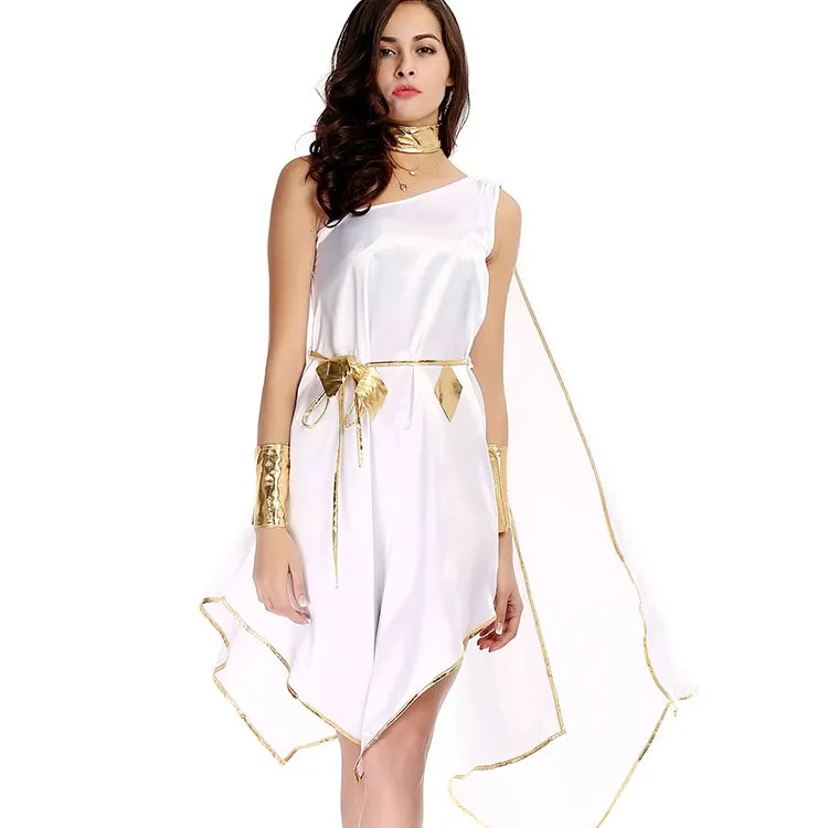 Medieval blanco diosa griega Cosplay disfraces Cleopatra Egipto romano Sexy Retro vestido largo mujer en la fiesta de Halloween de ropa de lujo