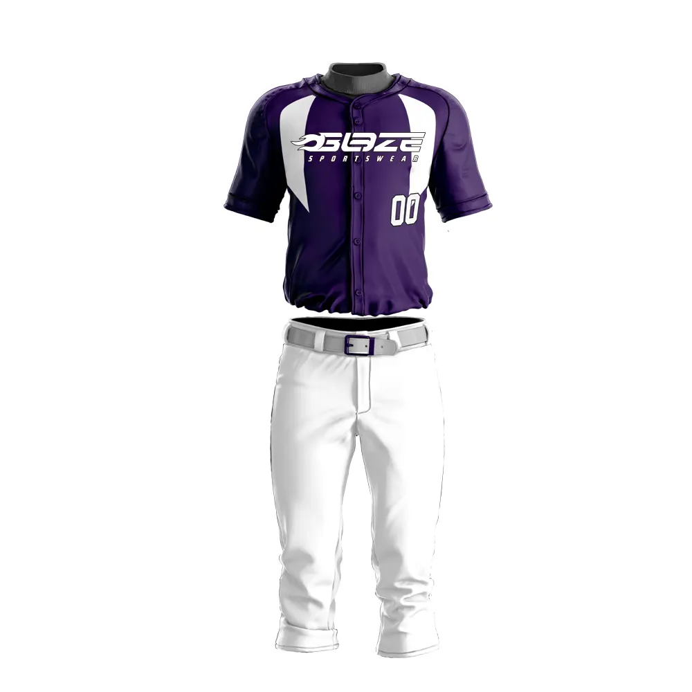 Sublimation personnalisée Chemises de baseball pour hommes Uniforme boutonné Maillot de baseball léger et anti-odeur à séchage rapide et pantalon long