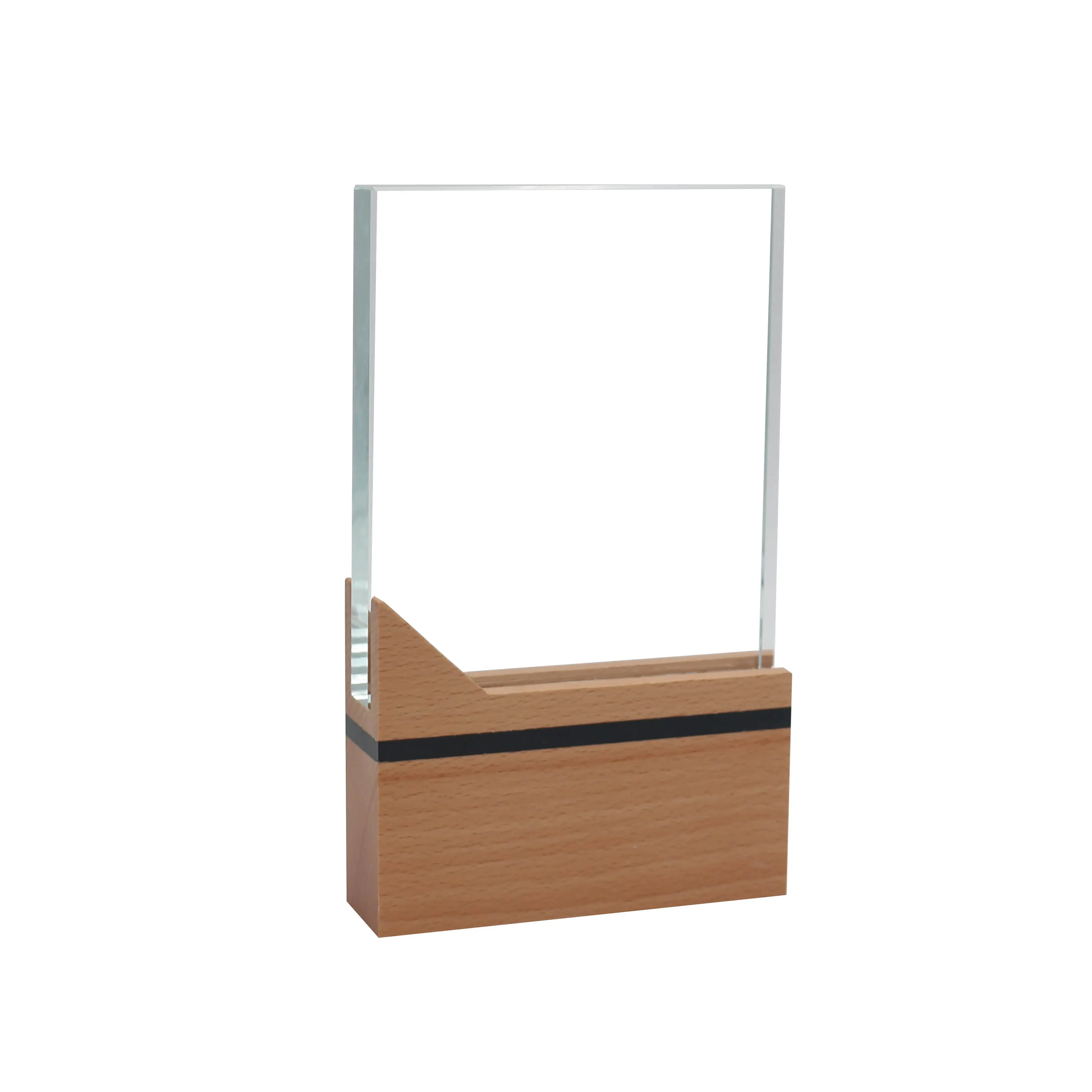 Trofeo de cristal de alta calidad, copa de recuerdo con base de madera