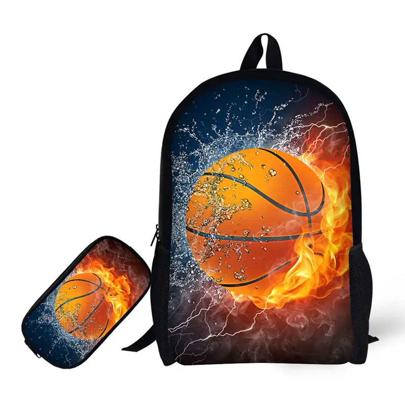 Barato 3D baloncesto fútbol imagen mochila niños poliéster bolsas de la escuela con lápiz caso