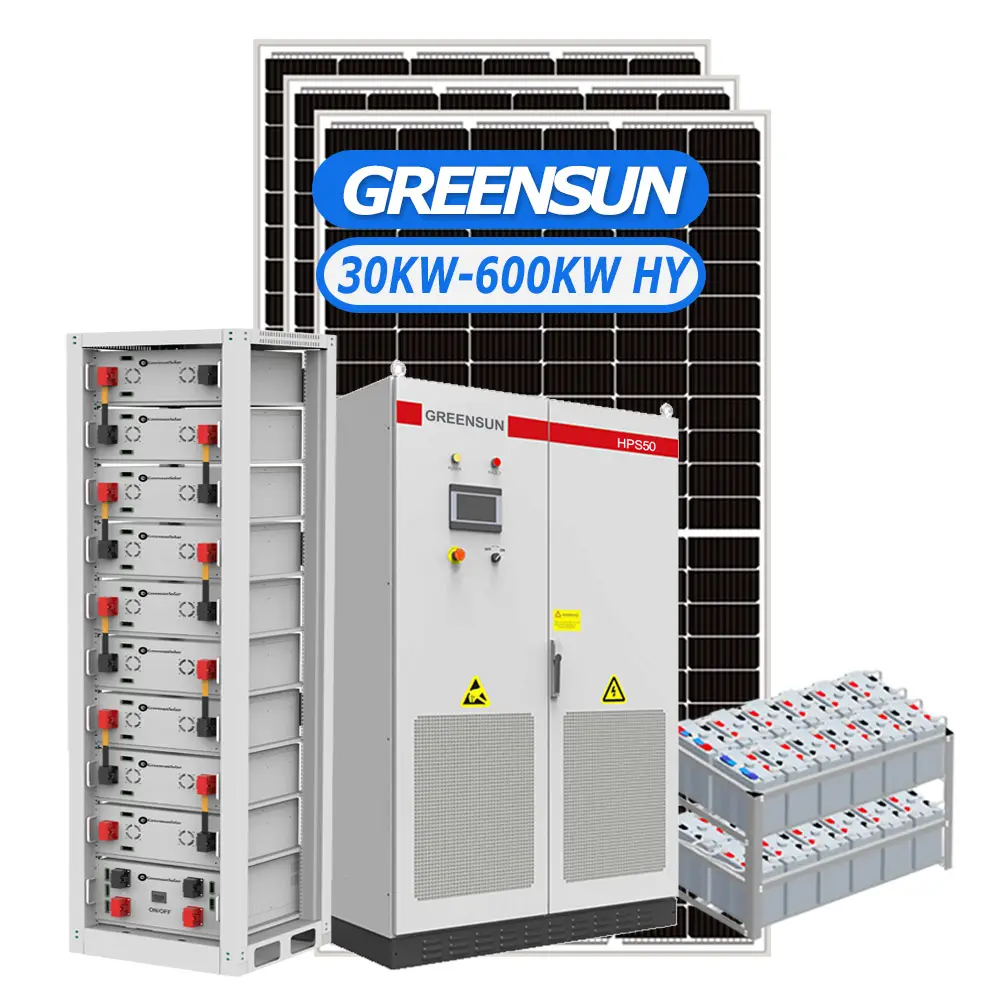 Greensun Commercial Energy 50kw 100kw 200KW 500KW Sistemas híbridos de energía solar Sistemas de batería de litio