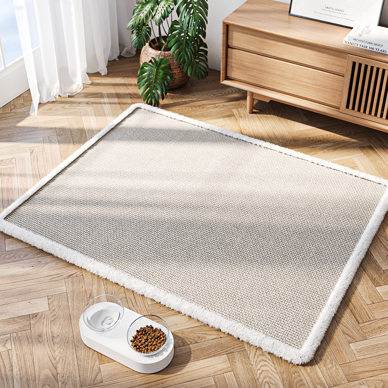 แผ่นรองสัตว์เลี้ยงขอบผ้ากำมะหยี่ Sally Hemp - ดีไซน์ทันสมัย ทรงสี่เหลี่ยม สีเบจ