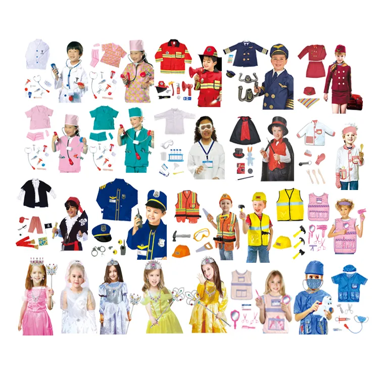 Crianças Terno Desempenho Crianças Carreira Meninos Meninas Médico Cosplay Trabalhador Construção Traje Enfermeira Halloween Kid com Acessórios