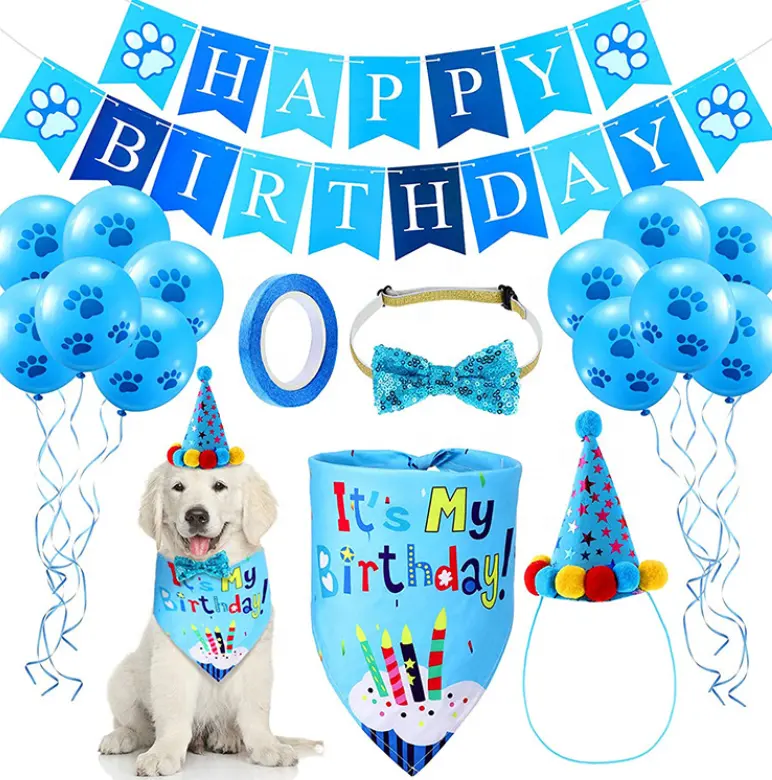 Forniture per feste di compleanno per cani sciarpa Bandana Doggie Boy papillon Paw Balloons Banner decorazioni per feste di compleanno per cani