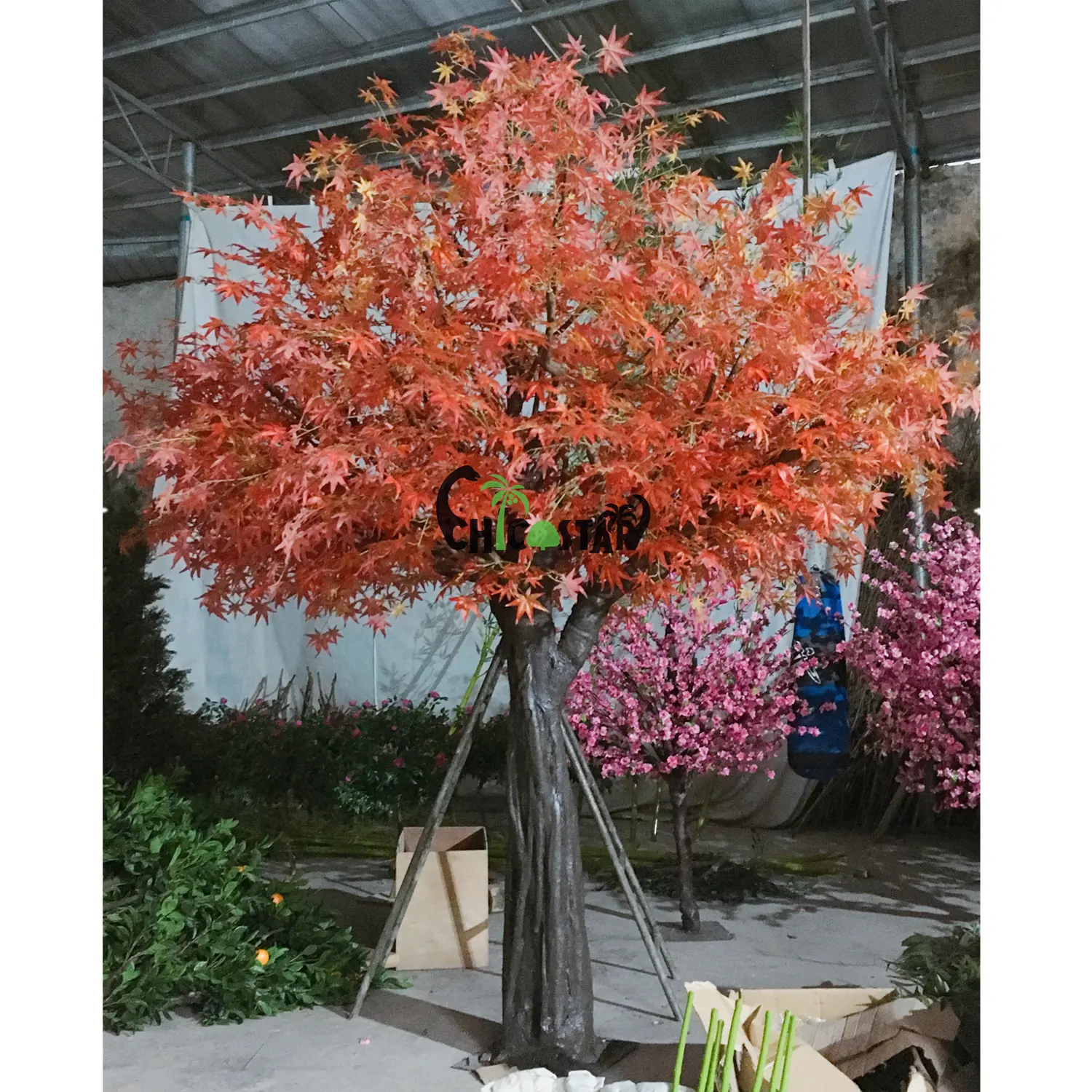 Planta decorativa para interiores y exteriores, árbol de arce rojo artificial japonés/árbol de Otoño de Canadá